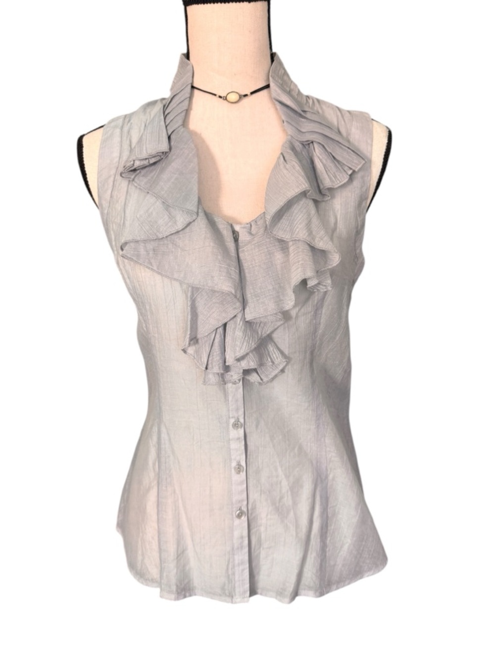 Anthro Lapis Pale Blue Gray Ruffle Blouse Sleeveless Button Front Size S